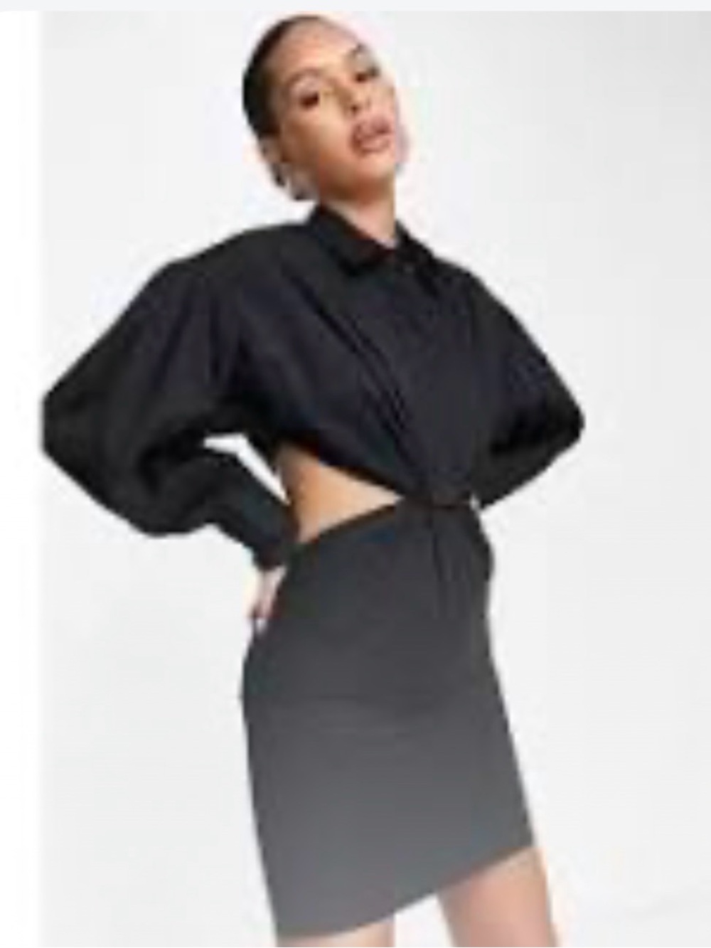 ASOS EDITION Twist Front Cut-Out Mini Shirt Dress Black | Size US 6